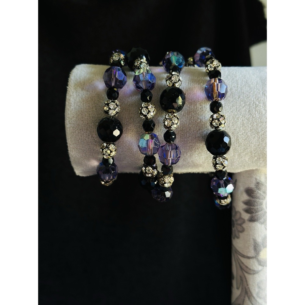 Iridescent Bracelet Purple & Black MultiBeads & Dangles Memory Wire for Any Size - Picture 11 of 16